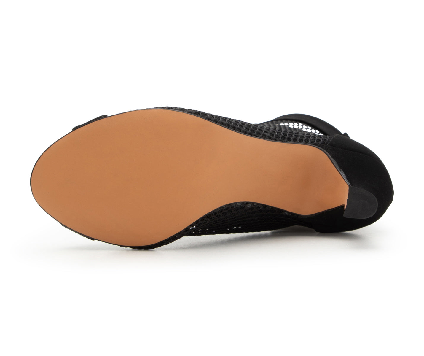 Die Abbildung zeigt die hellbraune Sohle von Dancing Queens Halley Heels Dance Tanzschuhe in Schwarz, von unten gesehen.